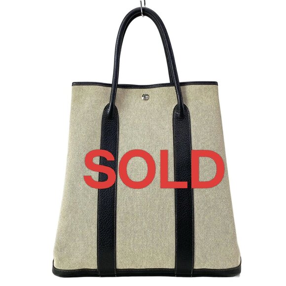 HERMES Garden File MM - Cream Black Toile H Leather Square J Tote Bag 989-070425 - Picture 1 of 14